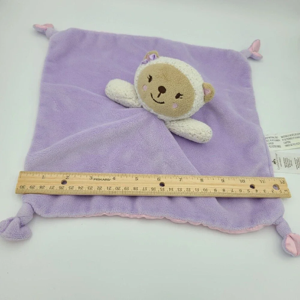 Cuddle Time Lamb Blanket Lovey Purple Satin Pink Back Baby
